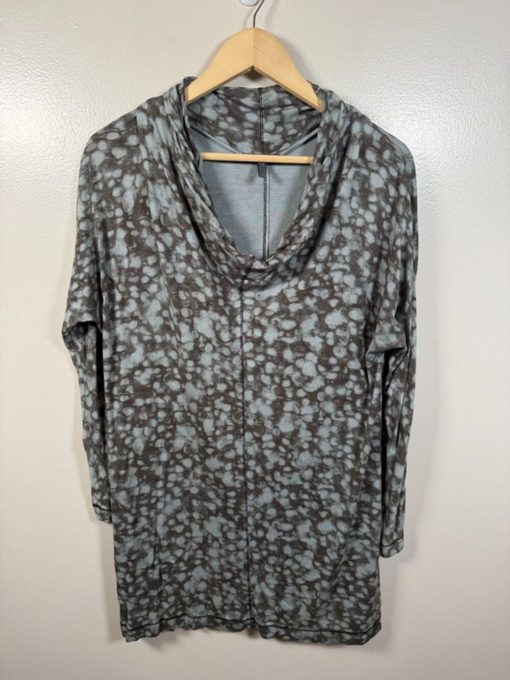 Oska Cowl Neck Tunic Top Size 2 US 8/10 Brown Blue Lagenlook Casual Comfy